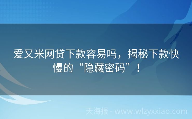 爱又米网贷下款容易吗，揭秘下款快慢的“隐藏密码”！