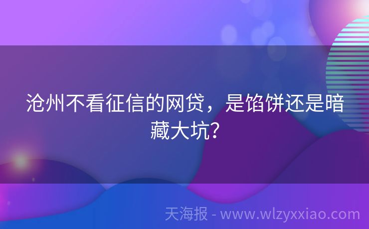 沧州不看征信的网贷，是馅饼还是暗藏大坑？