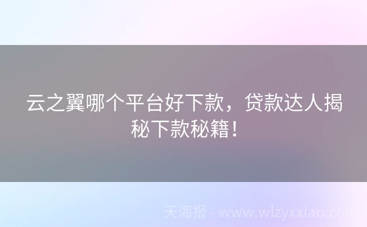 云之翼哪个平台好下款，贷款达人揭秘下款秘籍！