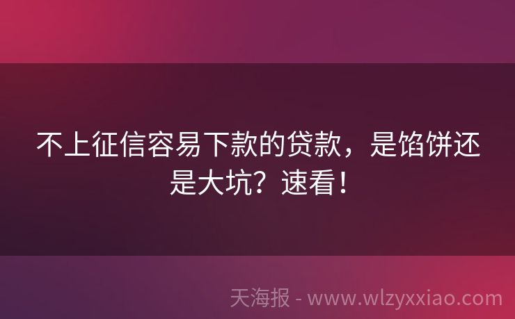 不上征信容易下款的贷款，是馅饼还是大坑？速看！