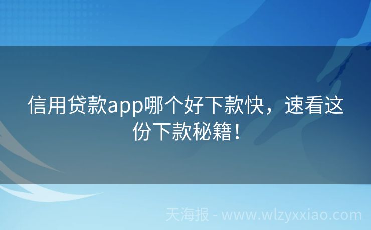信用贷款app哪个好下款快，速看这份下款秘籍！