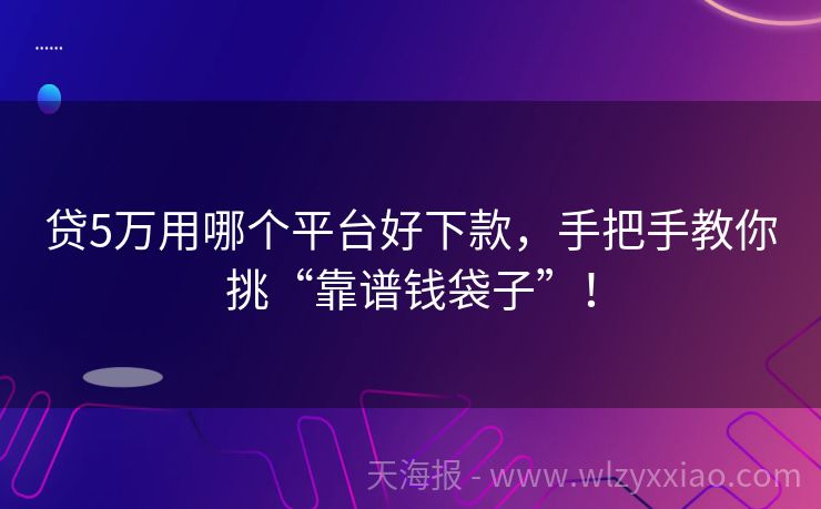 贷5万用哪个平台好下款，手把手教你挑“靠谱钱袋子”！