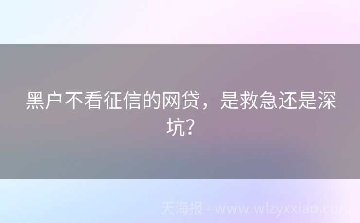 黑户不看征信的网贷，是救急还是深坑？