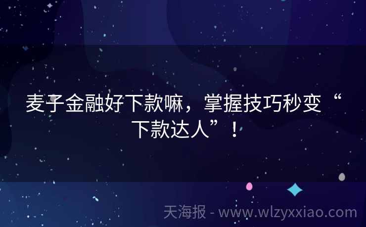 麦子金融好下款嘛，掌握技巧秒变“下款达人”！