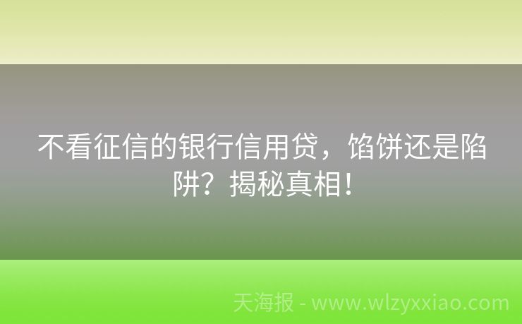 不看征信的银行信用贷，馅饼还是陷阱？揭秘真相！