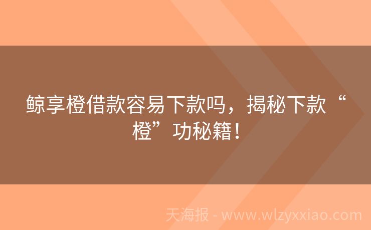 鲸享橙借款容易下款吗，揭秘下款“橙”功秘籍！
