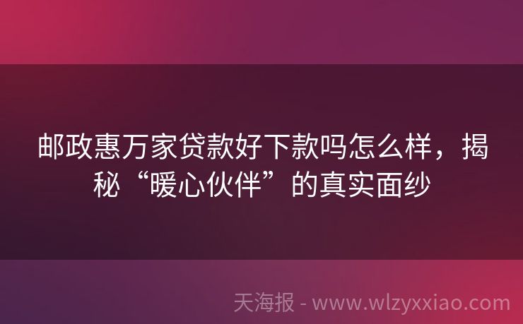 邮政惠万家贷款好下款吗怎么样，揭秘“暖心伙伴”的真实面纱