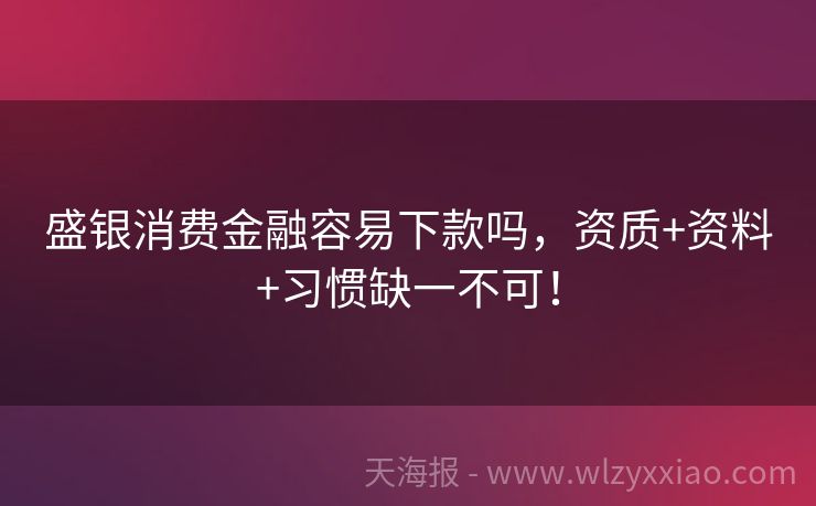 盛银消费金融容易下款吗，资质+资料+习惯缺一不可！