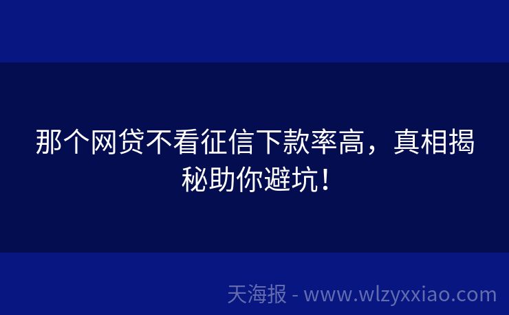 那个网贷不看征信下款率高，真相揭秘助你避坑！