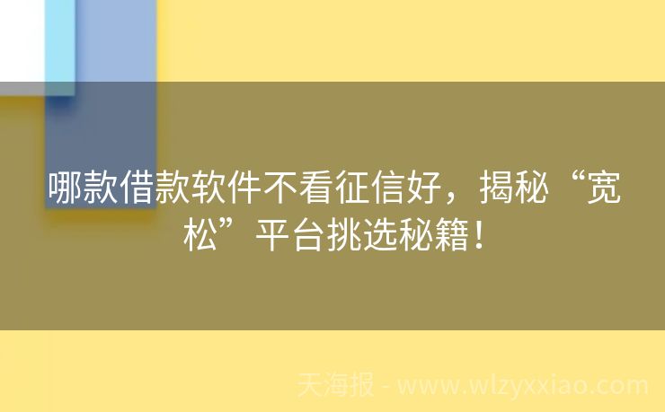 哪款借款软件不看征信好，揭秘“宽松”平台挑选秘籍！