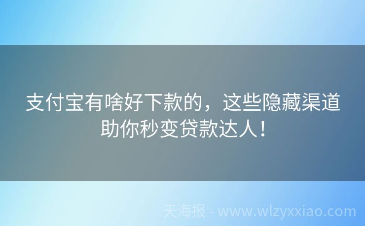 支付宝有啥好下款的，这些隐藏渠道助你秒变贷款达人！