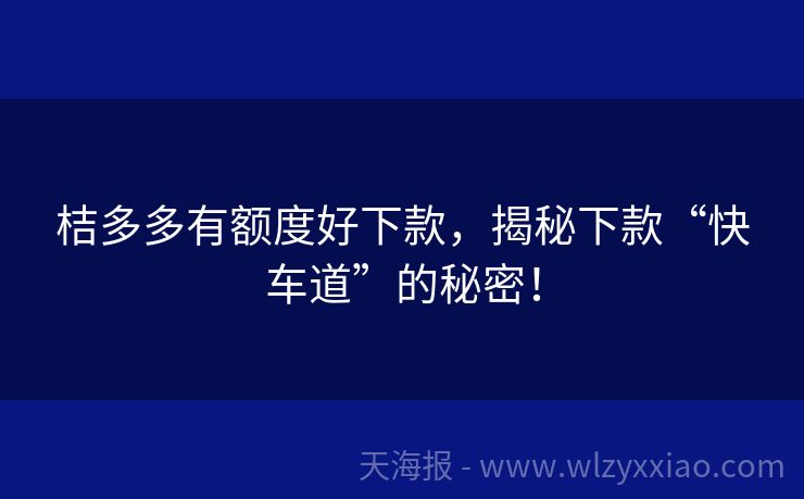 桔多多有额度好下款，揭秘下款“快车道”的秘密！