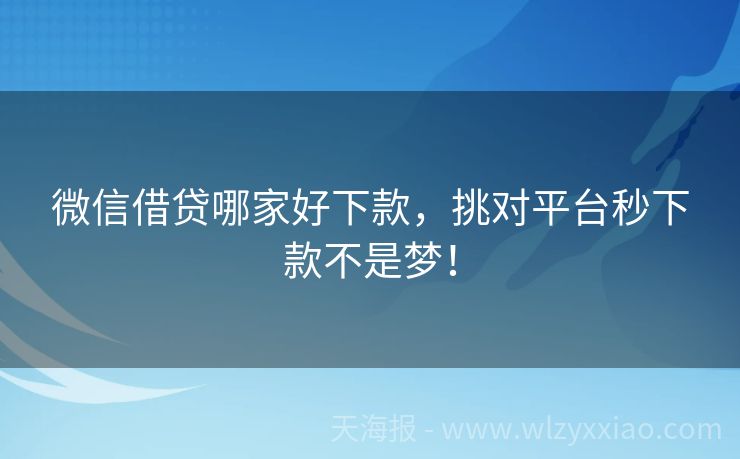 微信借贷哪家好下款，挑对平台秒下款不是梦！