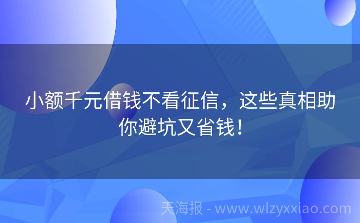 小额千元借钱不看征信，这些真相助你避坑又省钱！