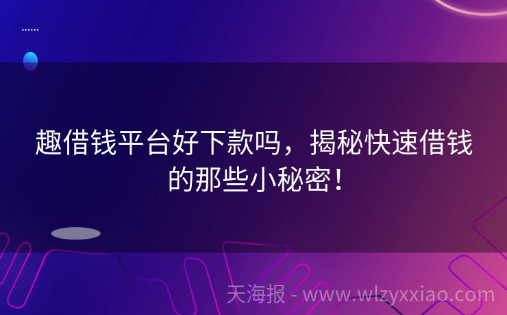 趣借钱平台好下款吗，揭秘快速借钱的那些小秘密！