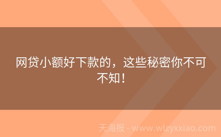 网贷小额好下款的，这些秘密你不可不知！
