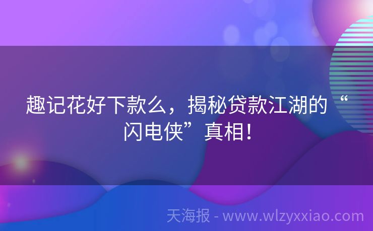 趣记花好下款么，揭秘贷款江湖的“闪电侠”真相！