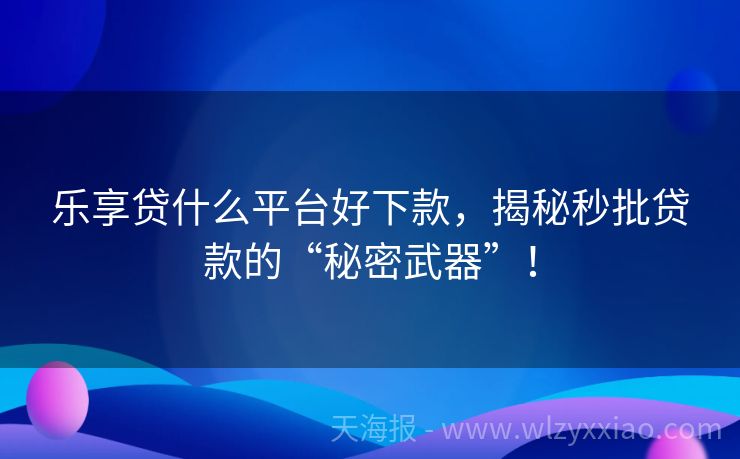 乐享贷什么平台好下款，揭秘秒批贷款的“秘密武器”！