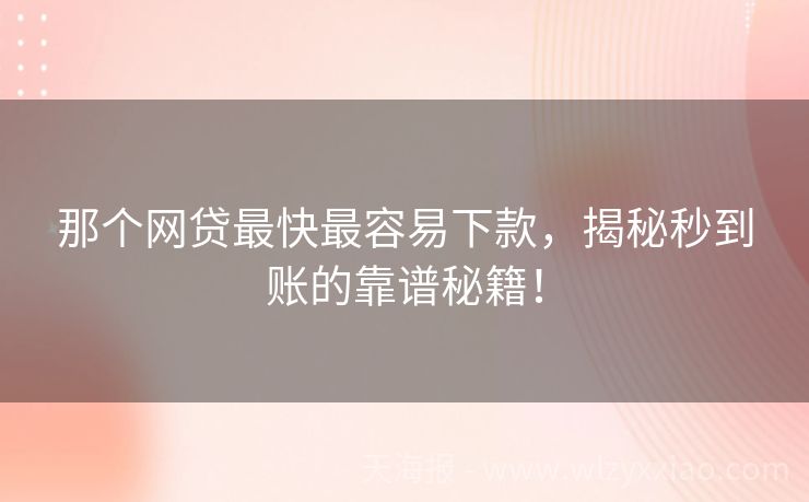 那个网贷最快最容易下款，揭秘秒到账的靠谱秘籍！