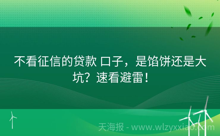 不看征信的贷款 口子，是馅饼还是大坑？速看避雷！