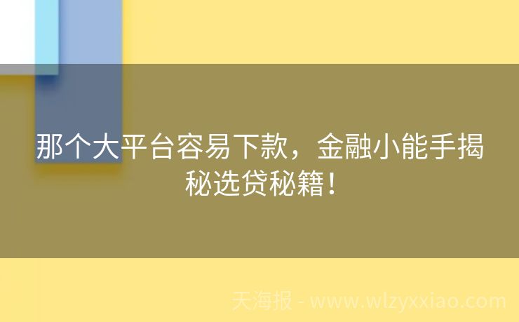 那个大平台容易下款，金融小能手揭秘选贷秘籍！