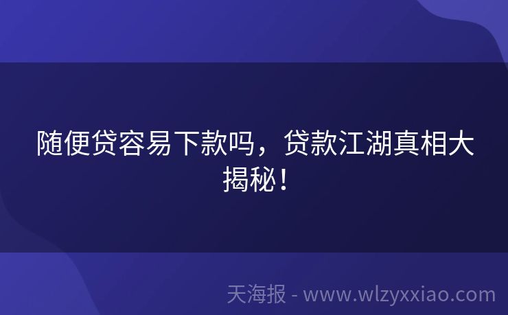 随便贷容易下款吗，贷款江湖真相大揭秘！