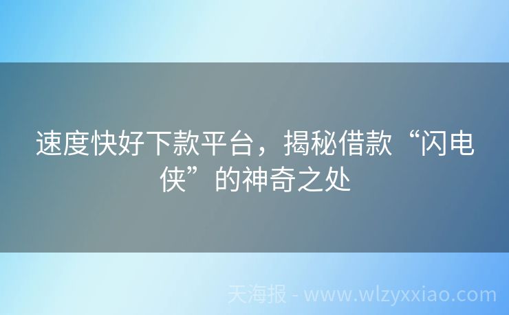 速度快好下款平台，揭秘借款“闪电侠”的神奇之处