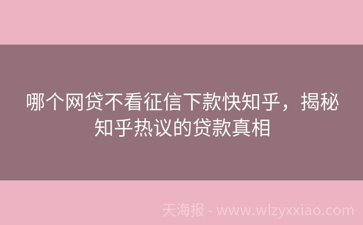 哪个网贷不看征信下款快知乎，揭秘知乎热议的贷款真相