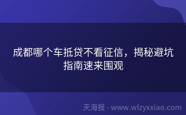 成都哪个车抵贷不看征信，揭秘避坑指南速来围观