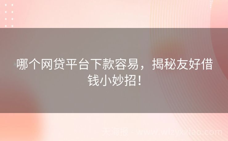 哪个网贷平台下款容易，揭秘友好借钱小妙招！