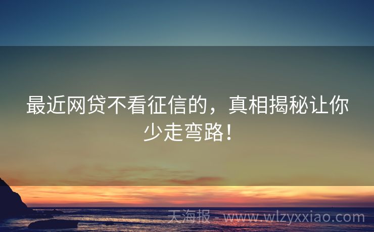 最近网贷不看征信的，真相揭秘让你少走弯路！