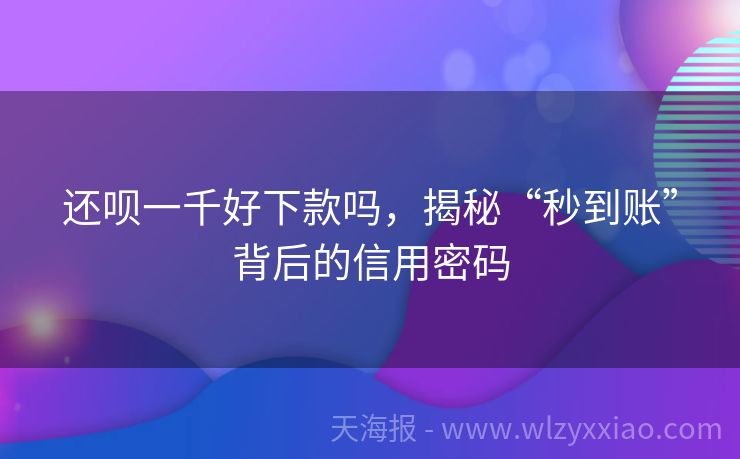 还呗一千好下款吗，揭秘“秒到账”背后的信用密码