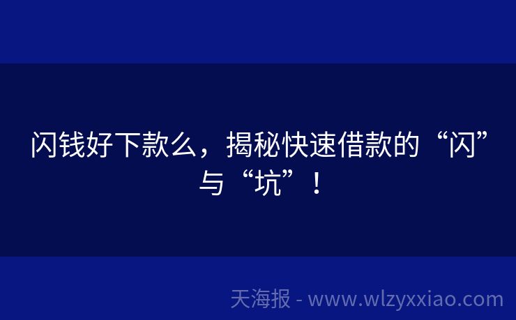 闪钱好下款么，揭秘快速借款的“闪”与“坑”！