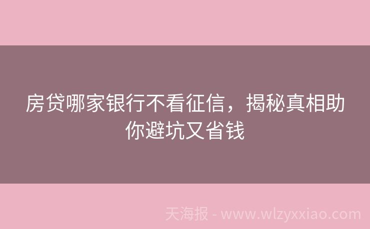 房贷哪家银行不看征信，揭秘真相助你避坑又省钱