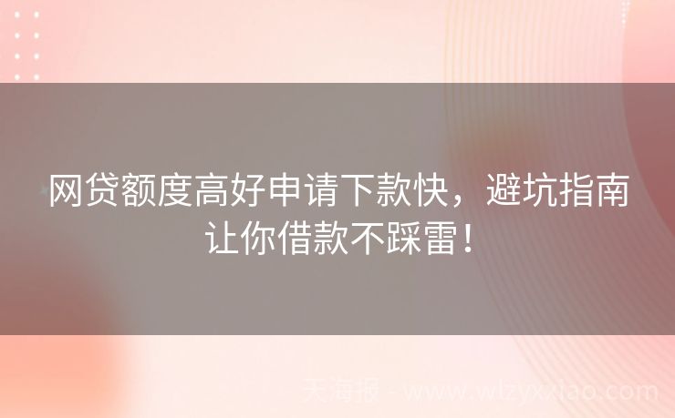 网贷额度高好申请下款快，避坑指南让你借款不踩雷！