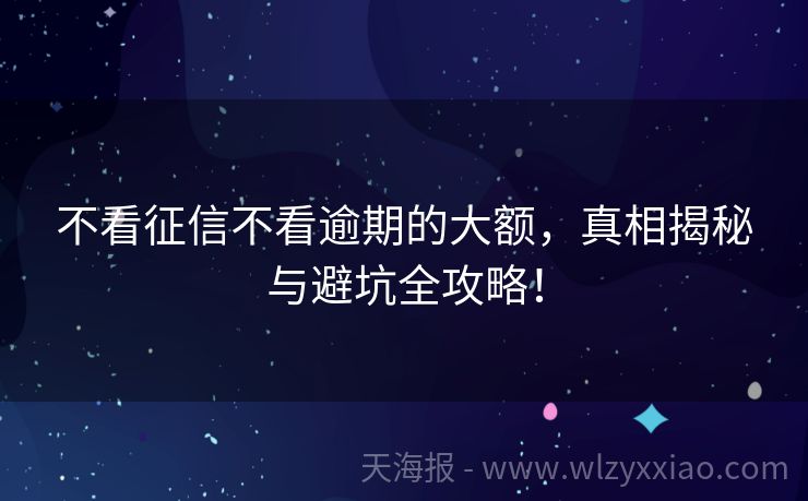不看征信不看逾期的大额，真相揭秘与避坑全攻略！