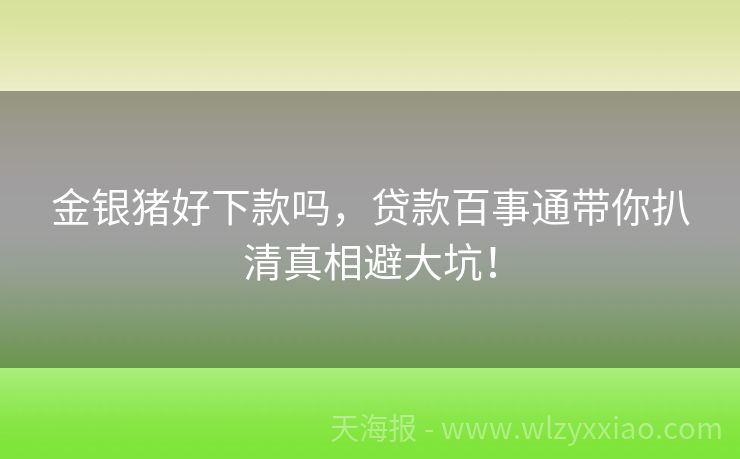 金银猪好下款吗，贷款百事通带你扒清真相避大坑！