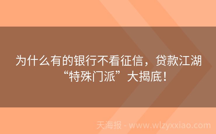 为什么有的银行不看征信，贷款江湖“特殊门派”大揭底！