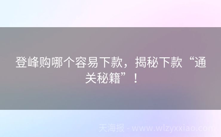登峰购哪个容易下款，揭秘下款“通关秘籍”！