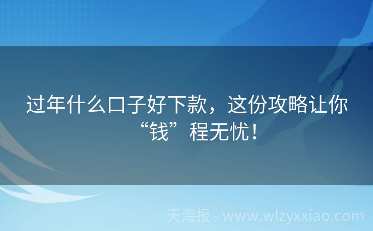 过年什么口子好下款，这份攻略让你“钱”程无忧！