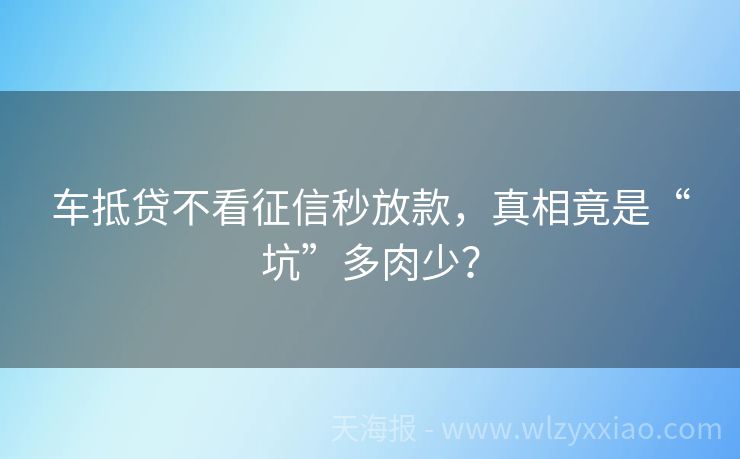 车抵贷不看征信秒放款，真相竟是“坑”多肉少？