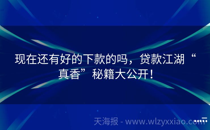 现在还有好的下款的吗，贷款江湖“真香”秘籍大公开！