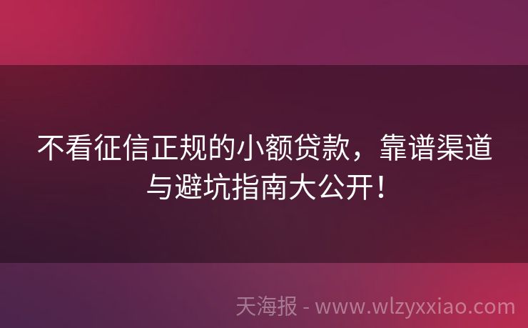 不看征信正规的小额贷款，靠谱渠道与避坑指南大公开！