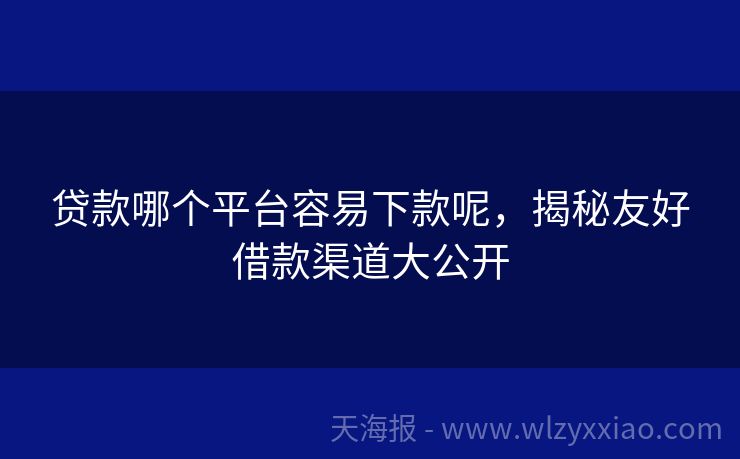 贷款哪个平台容易下款呢，揭秘友好借款渠道大公开