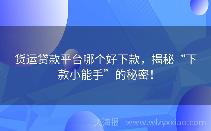 货运贷款平台哪个好下款，揭秘“下款小能手”的秘密！