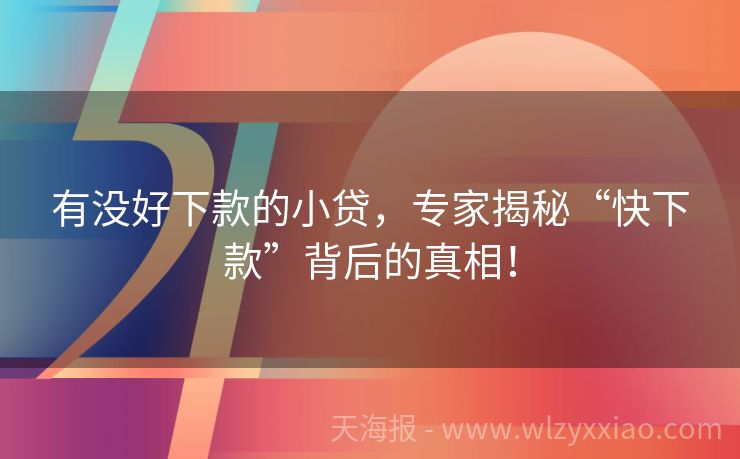 有没好下款的小贷，专家揭秘“快下款”背后的真相！