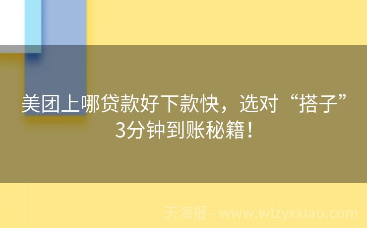 美团上哪贷款好下款快，选对“搭子”3分钟到账秘籍！