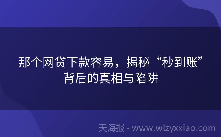 那个网贷下款容易，揭秘“秒到账”背后的真相与陷阱