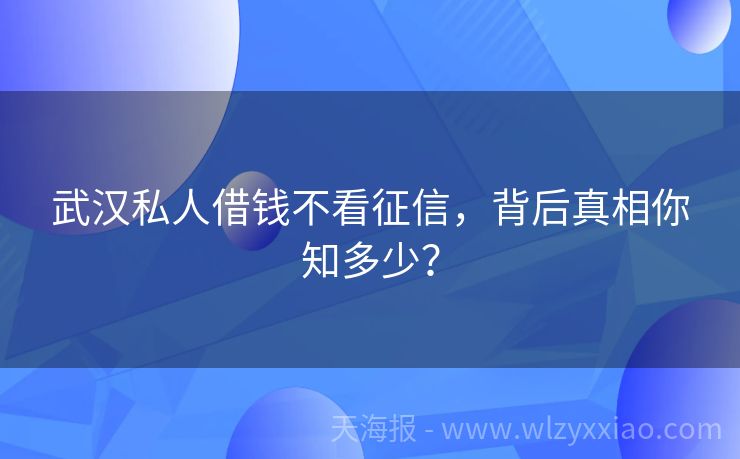 武汉私人借钱不看征信，背后真相你知多少？