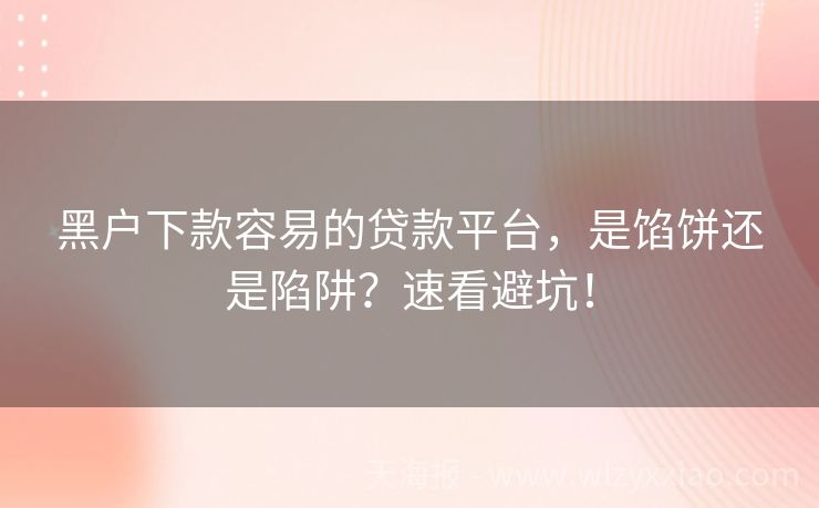 黑户下款容易的贷款平台，是馅饼还是陷阱？速看避坑！